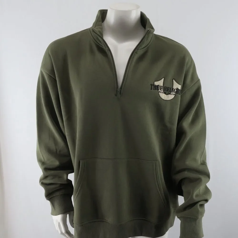 True Religion Quarter Zip Pullover Sweater Mens Large‎ Green